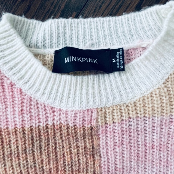 MINKPINK Patchwork Sweater - Pink, White, Tan - Picture 2 of 5